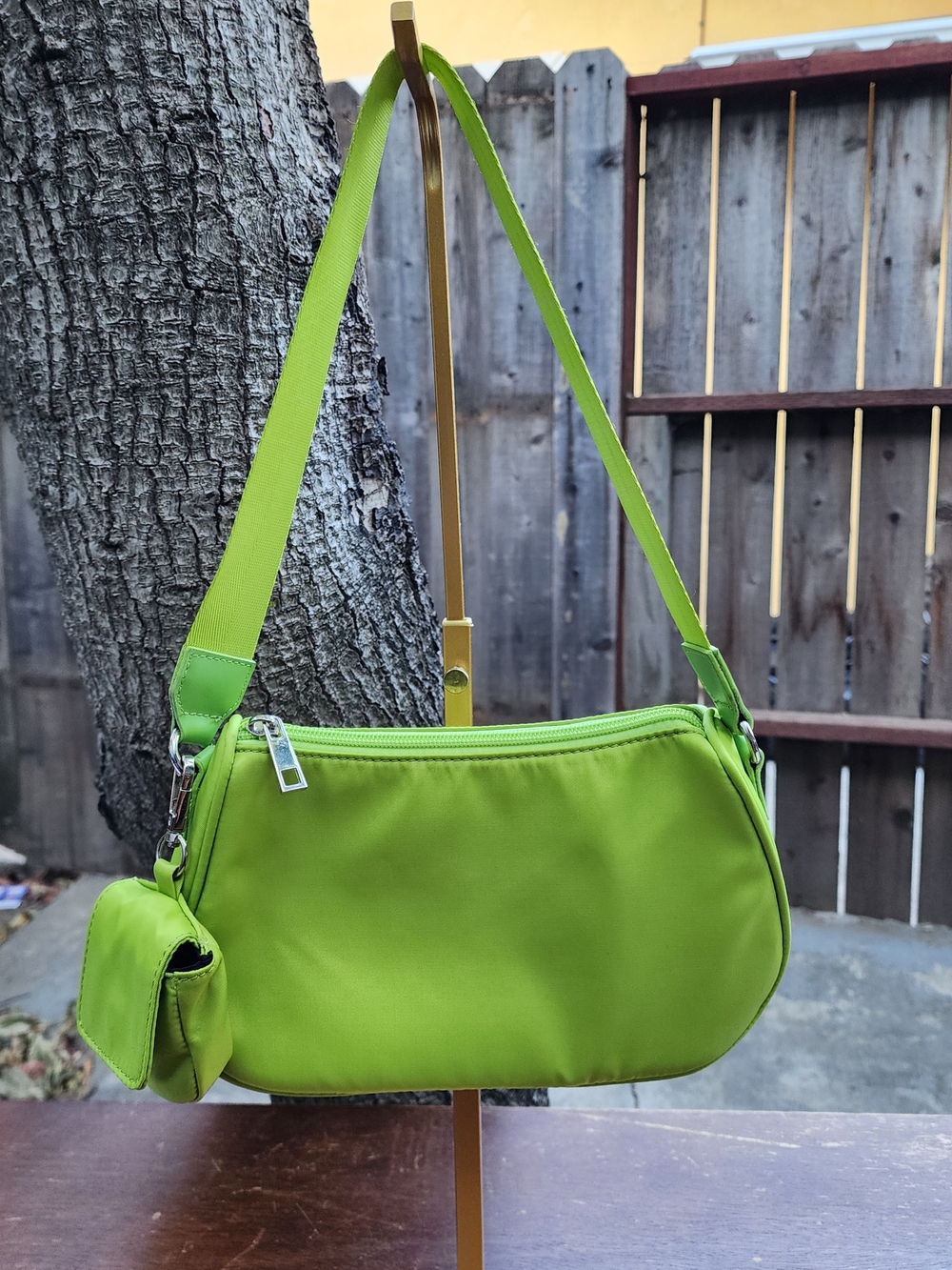 BP Nordstrom Neon Lime Green Nylon Baguette Shoulder Bag Mini Pouch Y2K